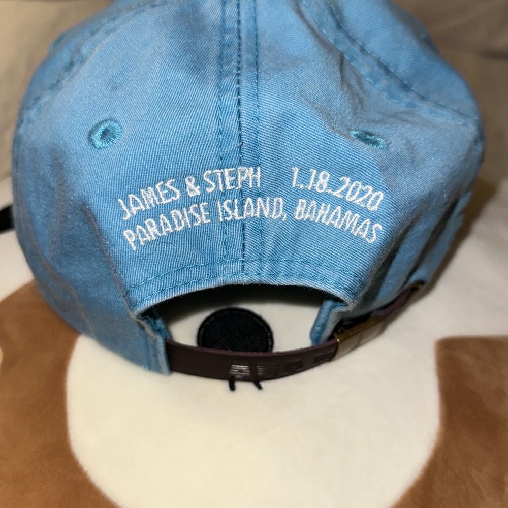ADAMS OS Vintage Wash Sky Blue White Embroidered LOVE YOU BEACH Cotton Cap - Picture 5 of 10